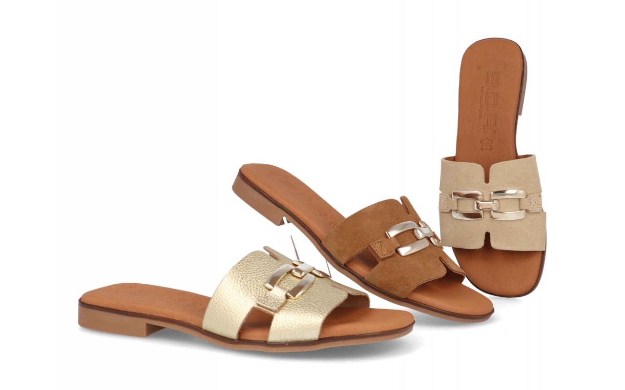 SANDALIA PARA SEÑORA EN PIEL DE VARIOS COLORES PLANA Y CON PLANTA DE GEL-FABRICADO EN ESPAÑA