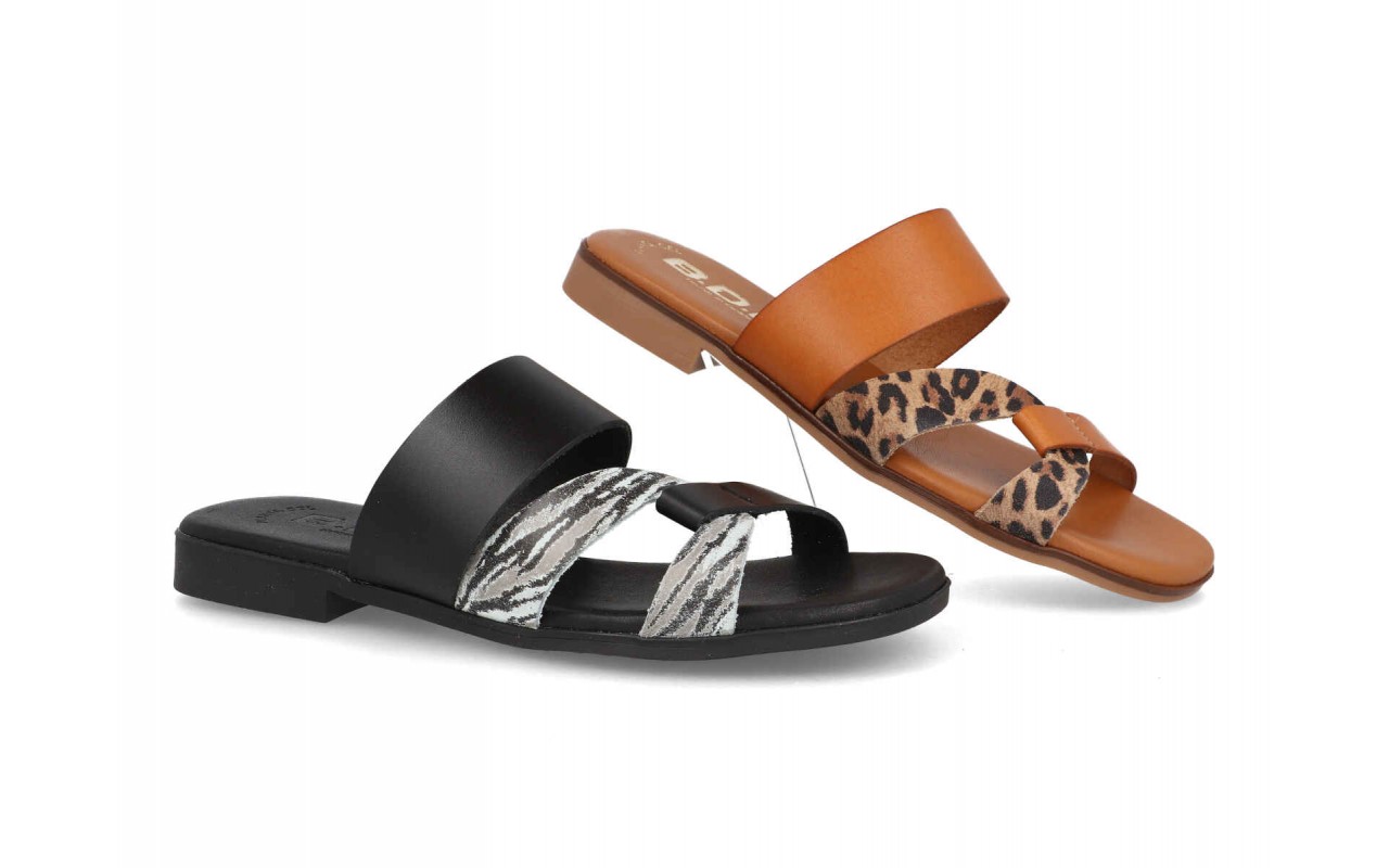 SANDALIA PARA SEÑORA PLANA EN PIEL DE VARIOS COLORES CON PLANTA DE GEL-FABRICADO EN ESPAÑA