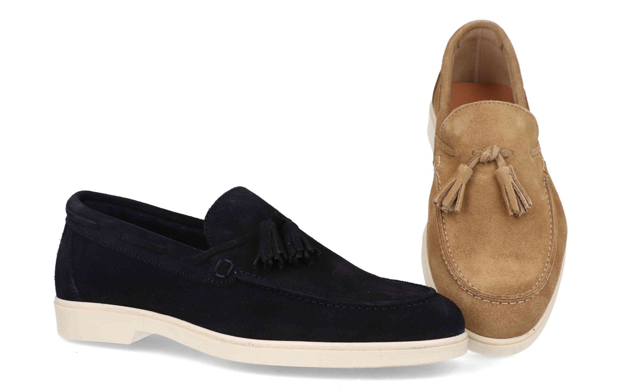 MOCASIN PARA CABALLERO EN PIEL SERRAJE VARIOS COLORES CON BORLAS-FABRICADO EN ESPAÑA