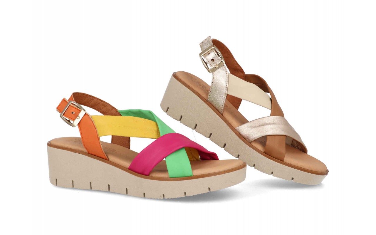 SANDALIA PARA SEÑORA EN PIEL VARIOS COLORES CON PLANTA DE GEL Y CUÑA DE 5CM-FABRICADO EN ESPAÑA