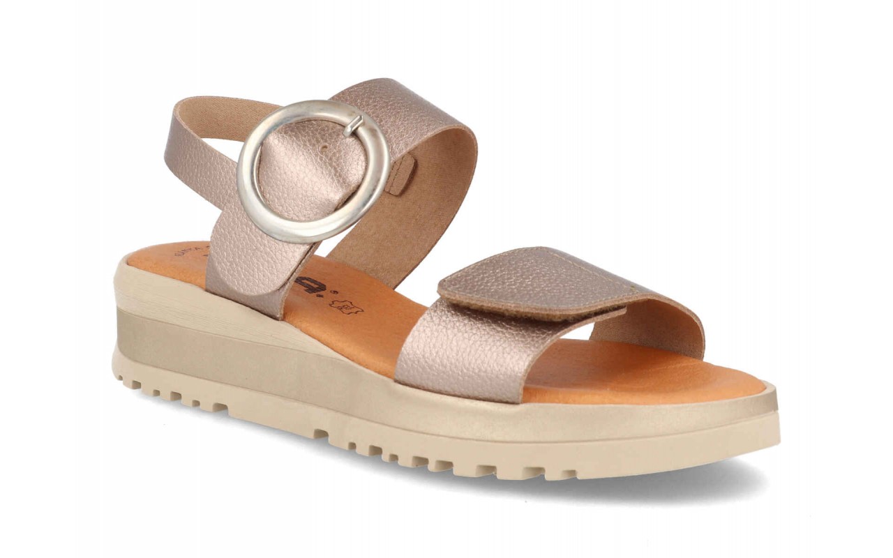 SANDALIA PARA SEÑORA EN PIEL CON PLANTA DE GEL EN COLOR BRONCE-FABRICADO EN ESPAÑA