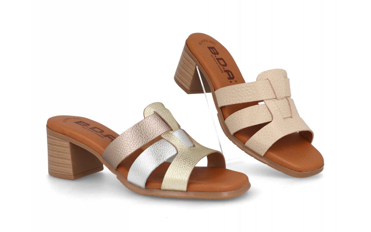 SANDALIA PARA SEÑORA EN PIEL VARIOS COLORES PLANTA DE GEL TACON DE 5,5CM-FABRICADO EN ESPAÑA