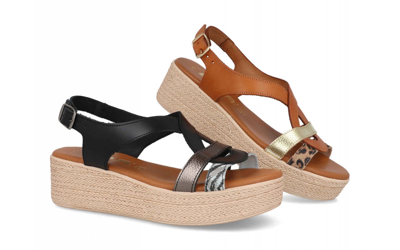 SANDALIA PARA SEÑORA EN PIEL VARIOS COLORES PLANTA DE GEL CON CUÑA DE 5CM-FABRICADO EN ESPAÑA