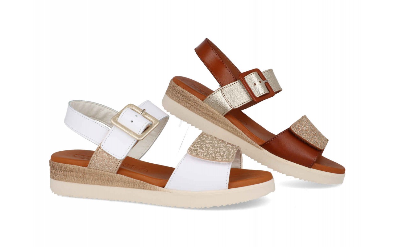 SANDALIA PARA SEÑORA EN PIEL VARIOS COLORES PLANTA DE GEL Y CUÑA DE 3,5CM-FABRICADO EN ESPAÑA