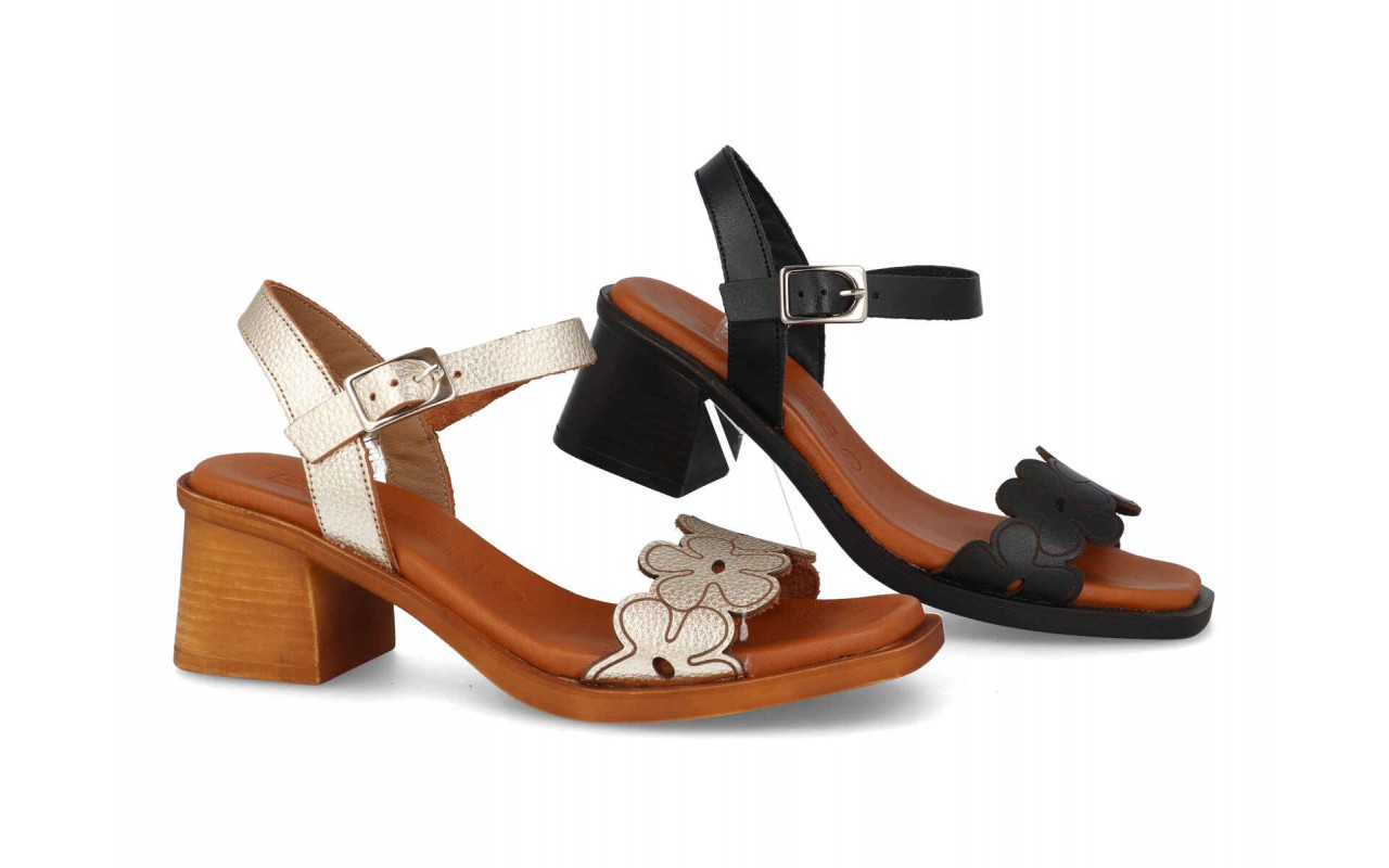 SANDALIA PARA SEÑORA CON TACON EN PIEL DE VARIOS COLORES Y PLANTA DE GEL-FABRICADO EN ESPAÑA