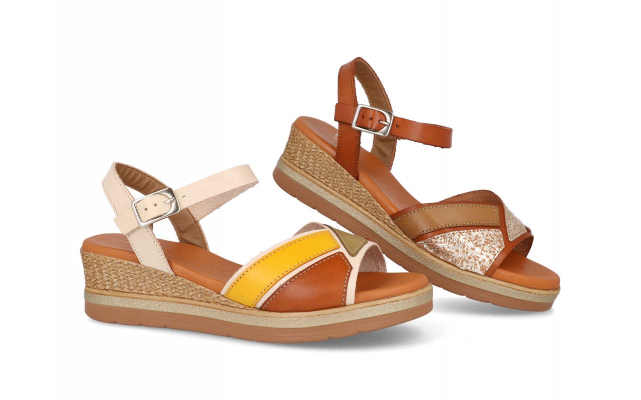 SANDALIA PARA SEÑORA CON CUÑA MEDIA EN PIEL VARIOS COLORES Y PLANTA DE GEL-FABRICADO EN ESPAÑA