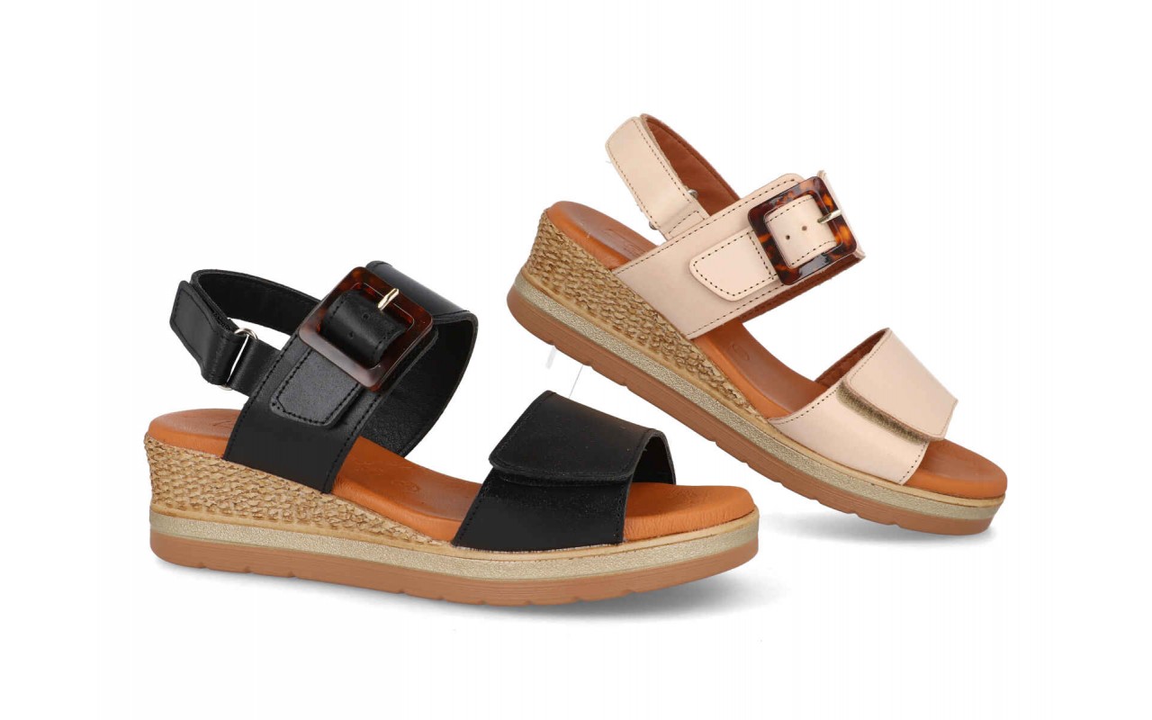 SANDALIA PARA SEÑORA EN PIEL VARIOS COLORES CON PLANTA DE GEL Y CUÑA MEDIA DE 5CM-FABRICADO EN ESPAÑA