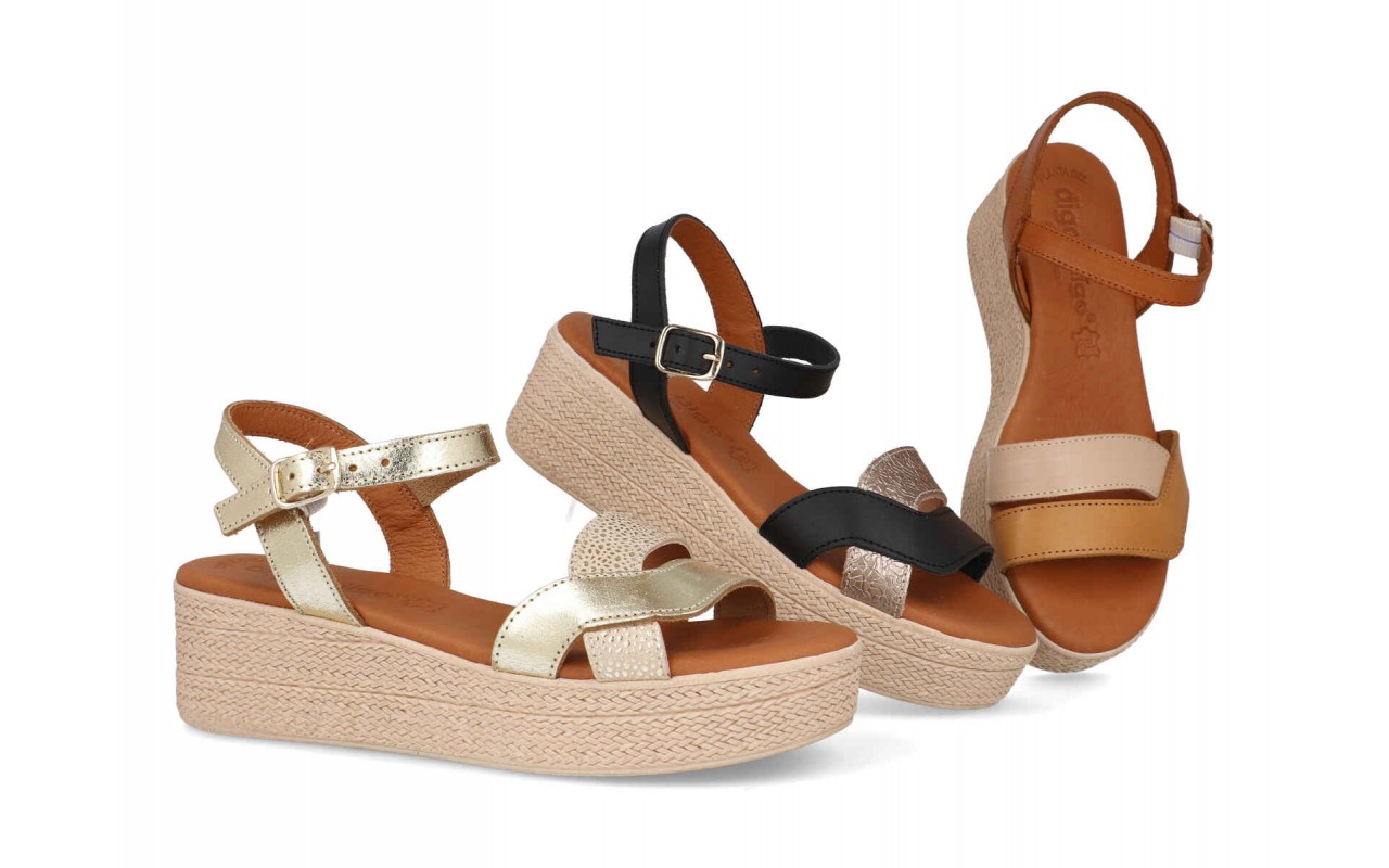 SANDALIA PARA SEÑORA EN PIEL VARIOS COLORES PLANTA DE GEL CUÑA MEDIA-FABRICADO EN ESPAÑA