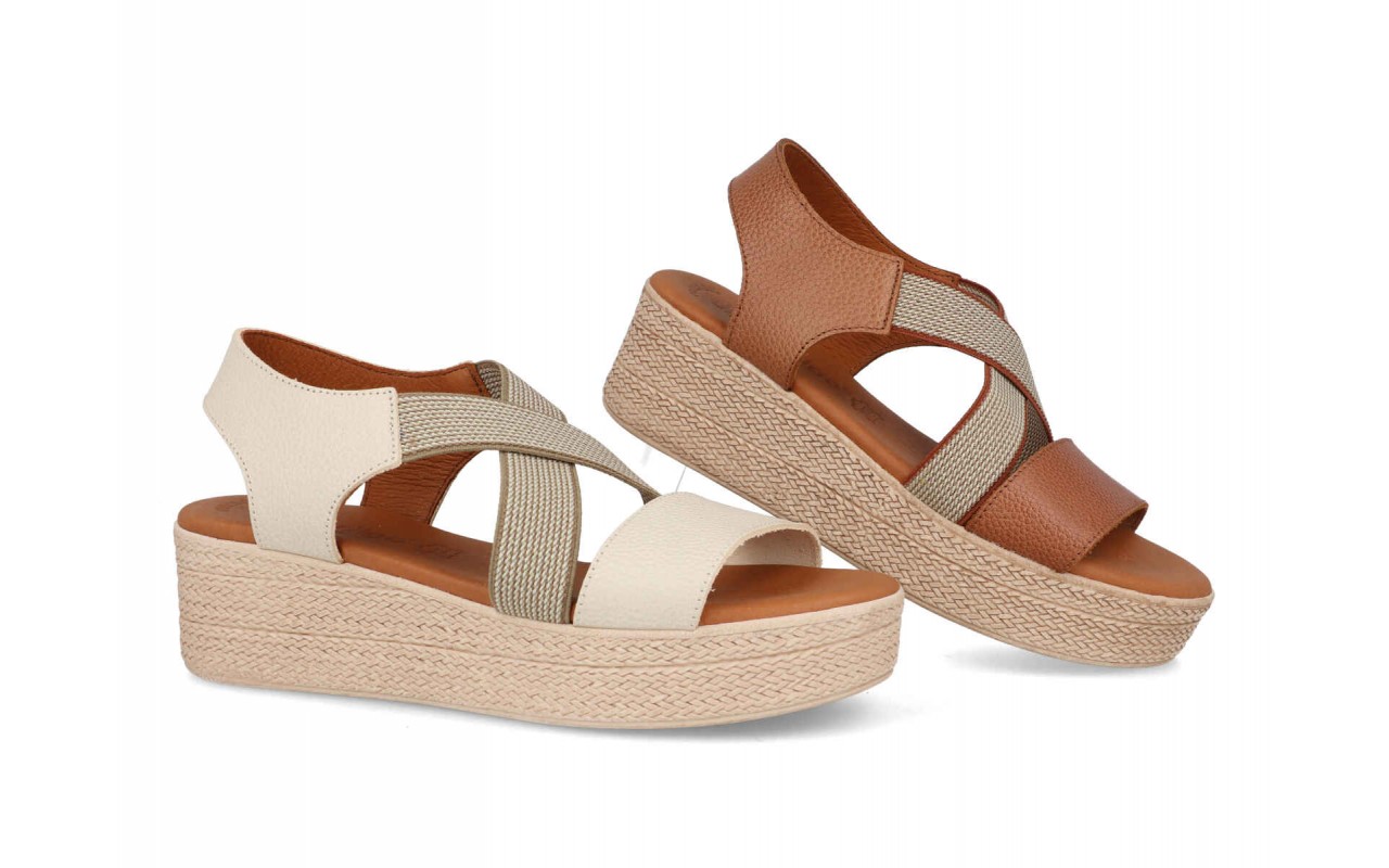 SANDALIA PARA SEÑORA EN PIEL VARIOS COLORES PLANTA DE GEL CUÑA MEDIA-FABRICADO EN ESPAÑA