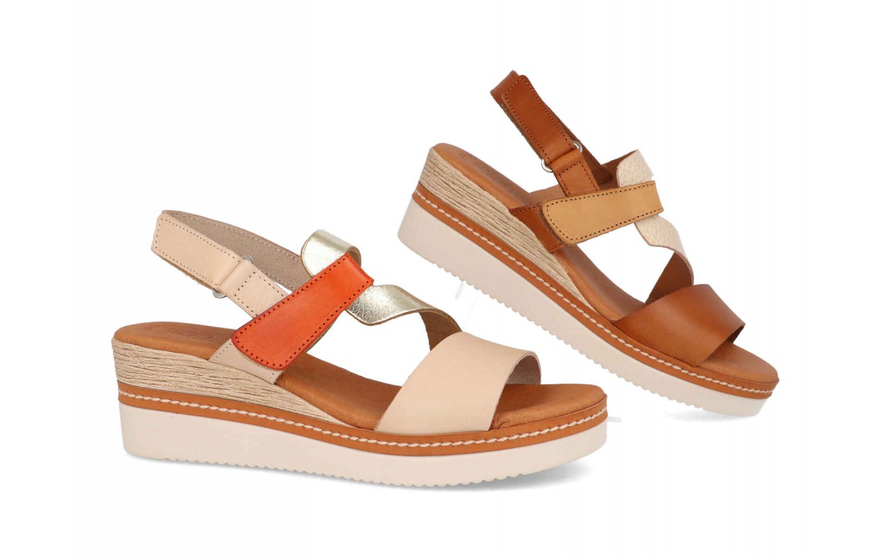 SANDALIA EN PIEL DE VARIOS COLORES PARA SEÑORA CON PLANTA DE GEL Y CUÑA MEDIA-FABRICADO EN ESPAÑA