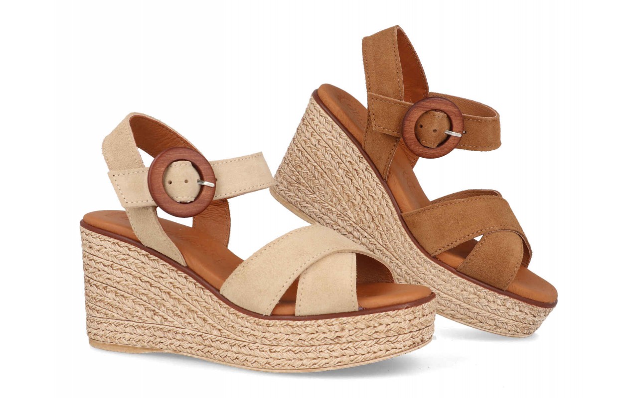 SANDALIA PARA SEÑORA EN PIEL VARIOS COLORES PLANTA DE GEL Y CUÑA DE 8CM-FABRICADO EN ESPAÑA