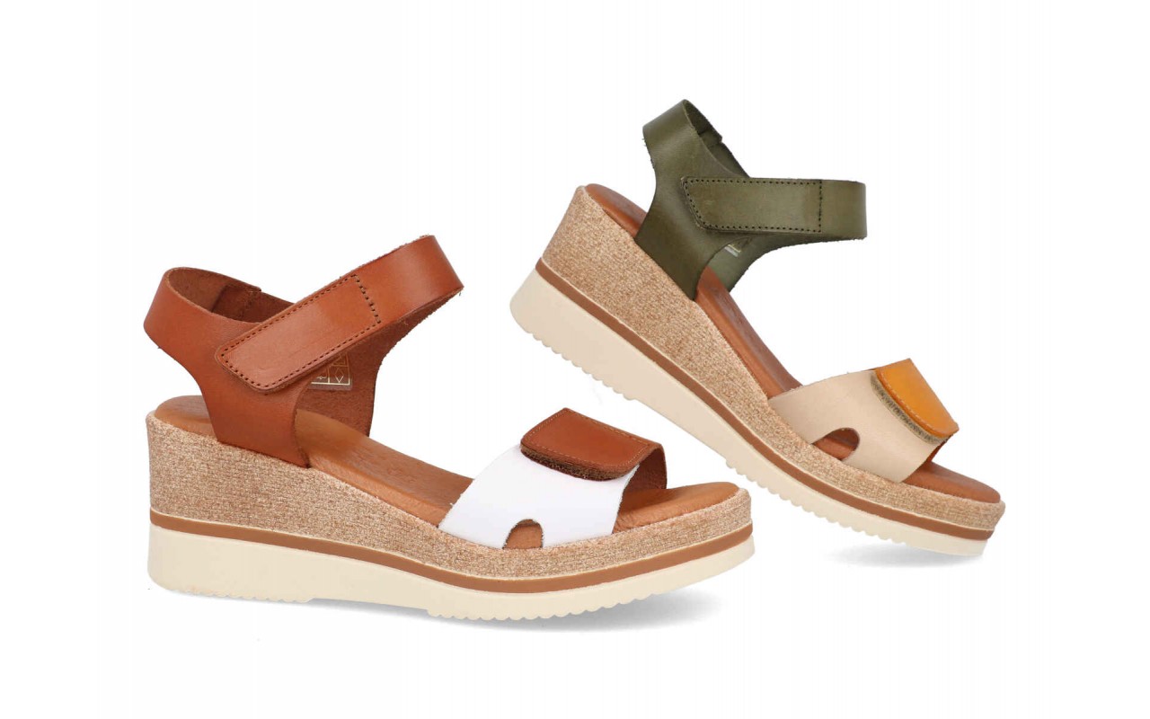SANDALIA PARA SEÑORA EN PIEL DE VARIOS COLORES CON PLANTA DE GEL Y CUÑA MEDIA-FABRICADO EN ESPAÑA