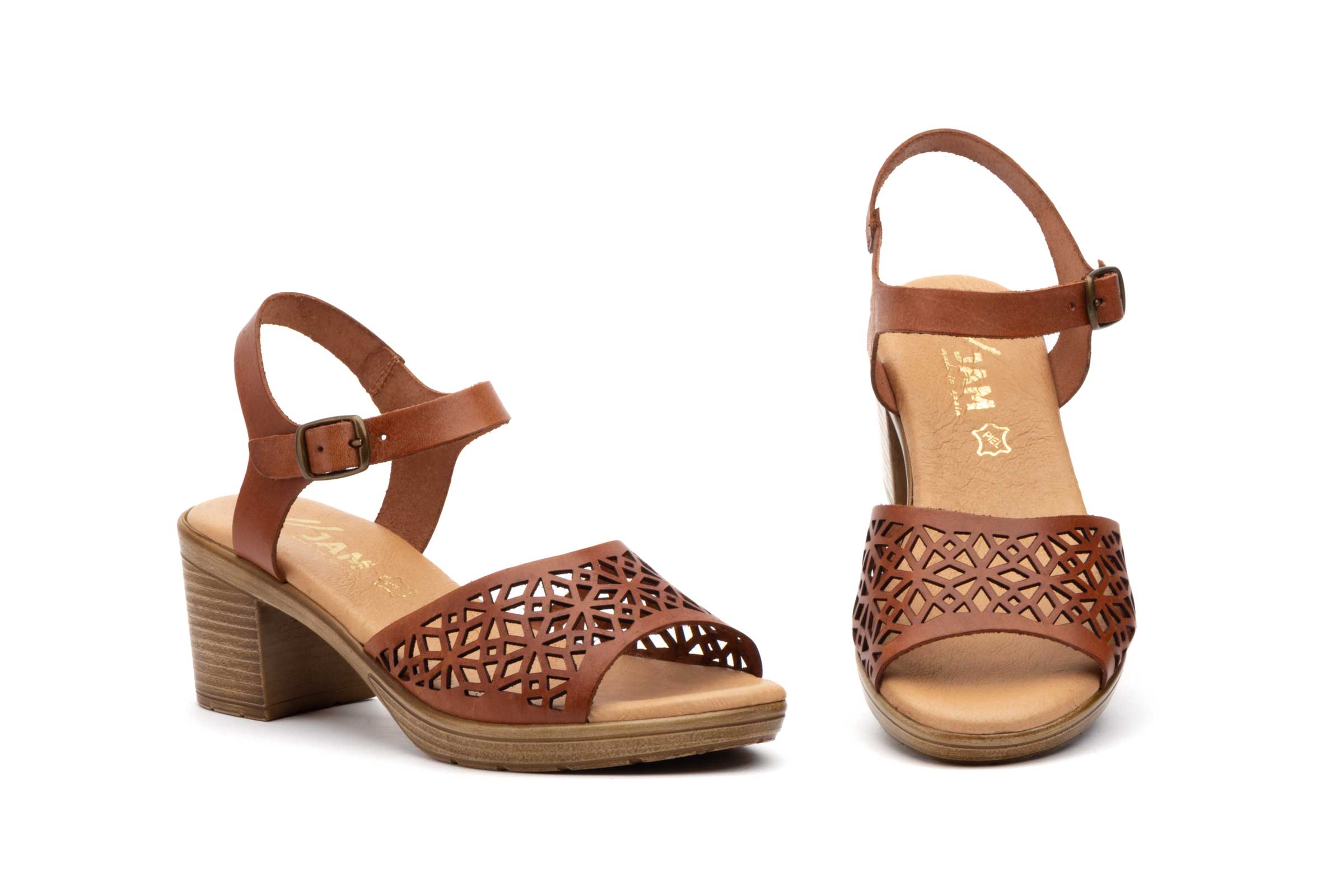 SANDALIA PARA SEÑORA PALA Y TALON CON TACON DE PIEL EN VARIOS COLORES-FABRICADO EN ESPAÑA