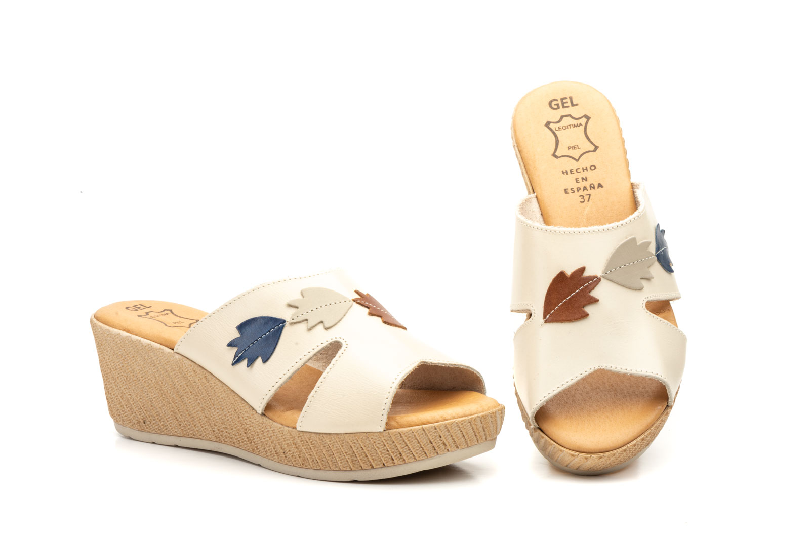 SANDALIA TIPO ZUECO EN PIEL VARIOS COLORES PARA SEÑORA CON CUÑA Y PLANTA GEL-FABRICADO EN ESPAÑA