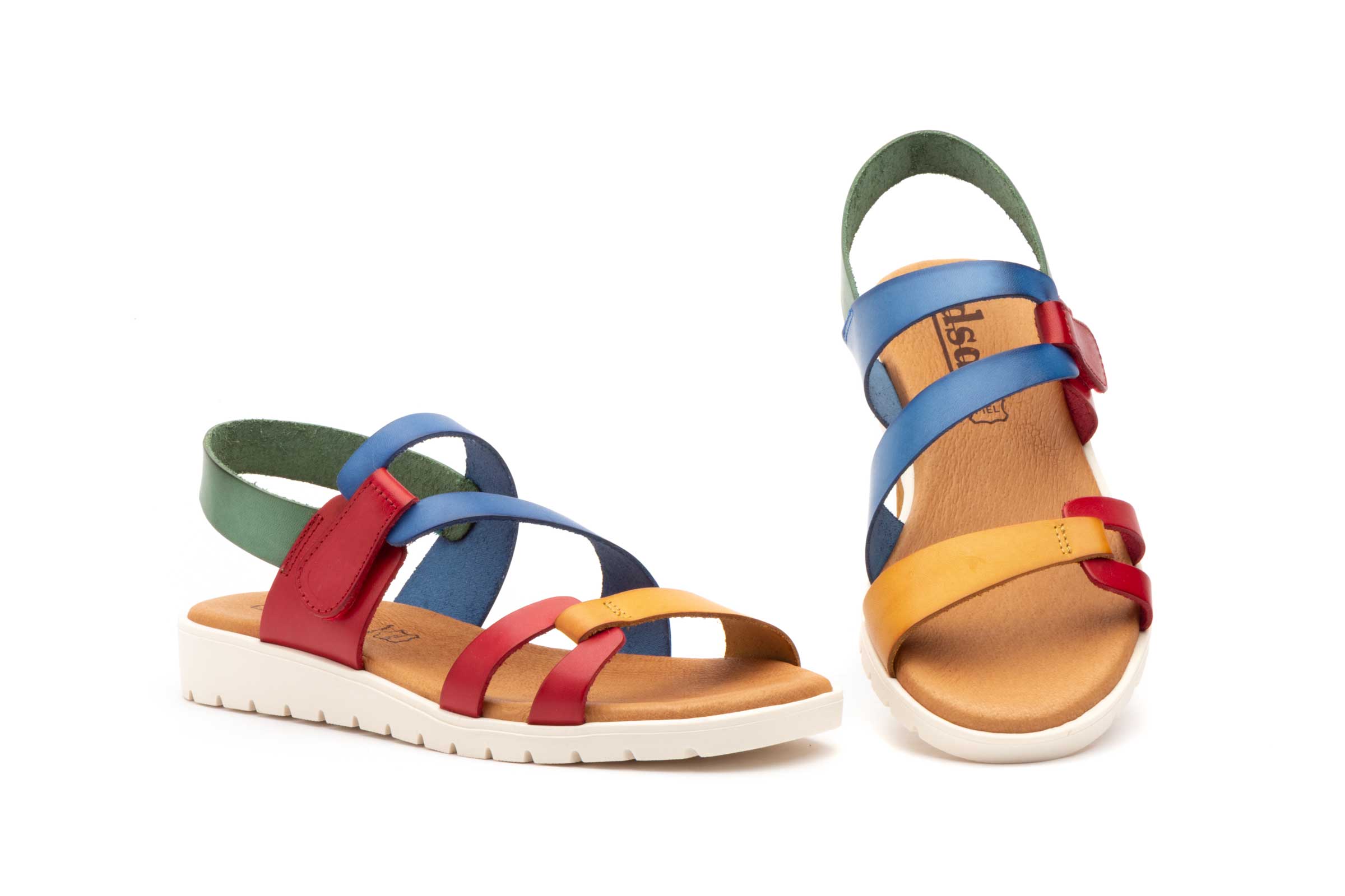 SANDALIA PARA SEÑORA CON MEDIA CUÑA PLANTA DE GEL EN PIEL VARIOS COLORES-FABRICADO EN ESPAÑA