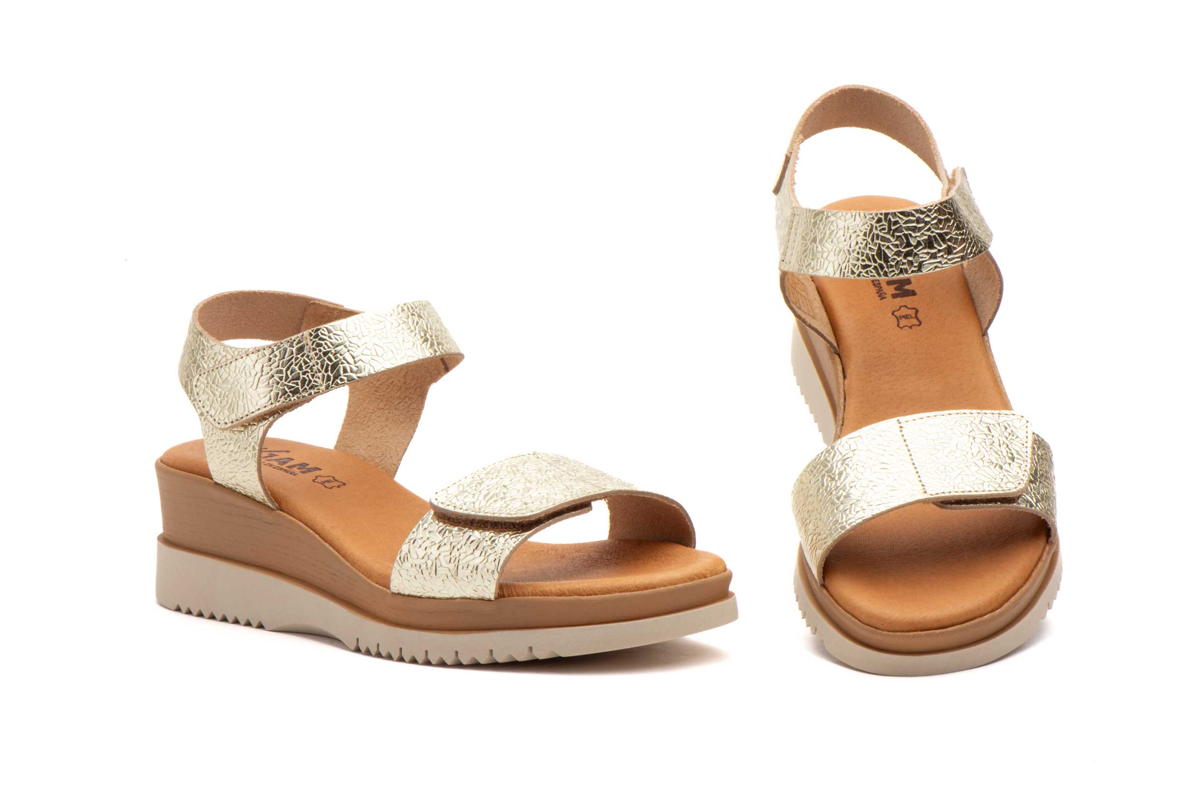 SANDALIA PARA SEÑORA CUÑA MEDIA CON PLANTA DE GEL EN PIEL DE VARIOS COLORES-FABRICADO EN ESPAÑA