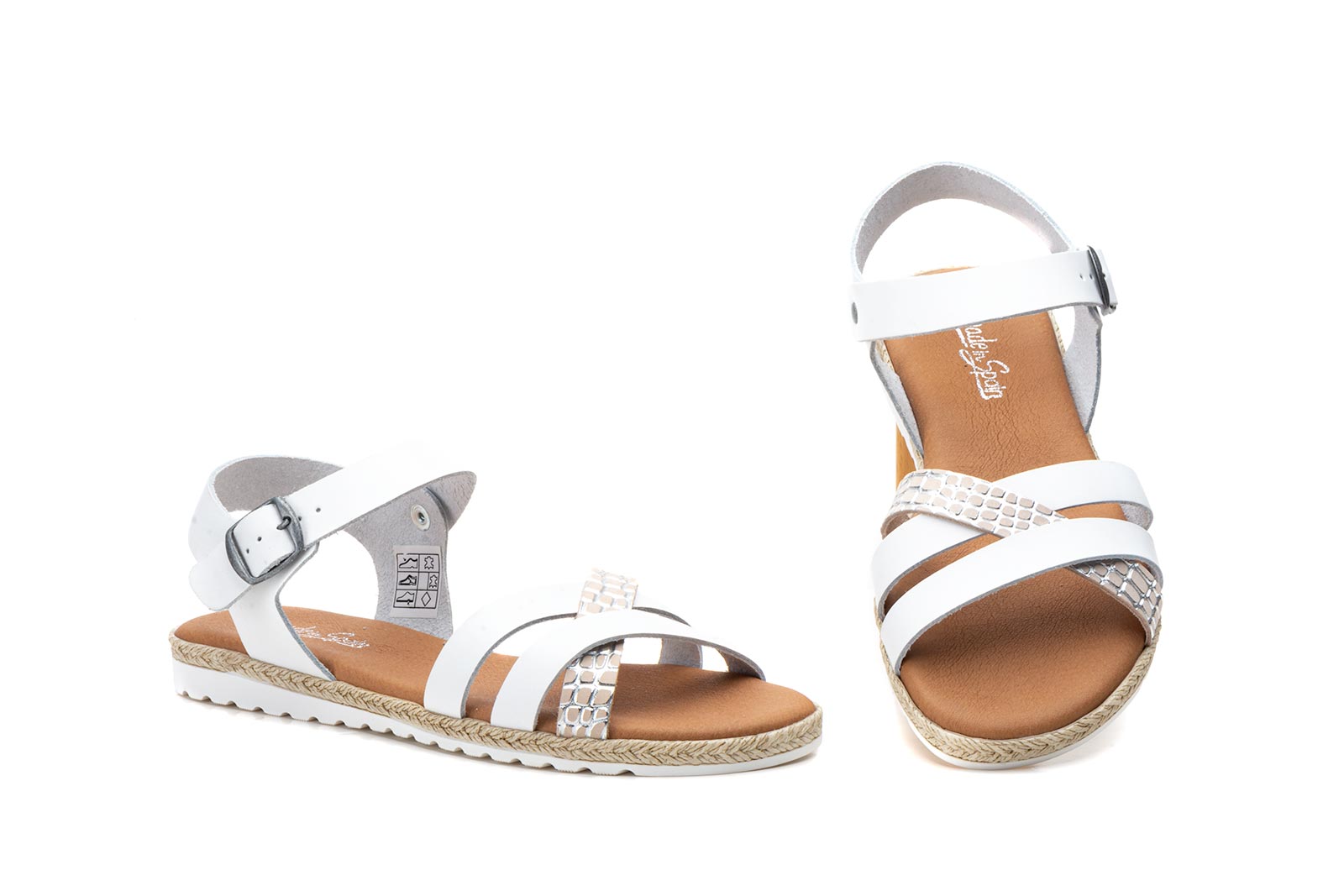 SANDALIA PLANA PARA SEÑORA EN PIEL DE COLOR BLANCO PLANTA DE GEL-FABRICADO EN ESPAÑA 1 SANDALIA PLANA PARA SEÑORA EN PIEL DE COLOR BLANCO PLANTA DE GEL-FABRICADO EN ESPAÑA