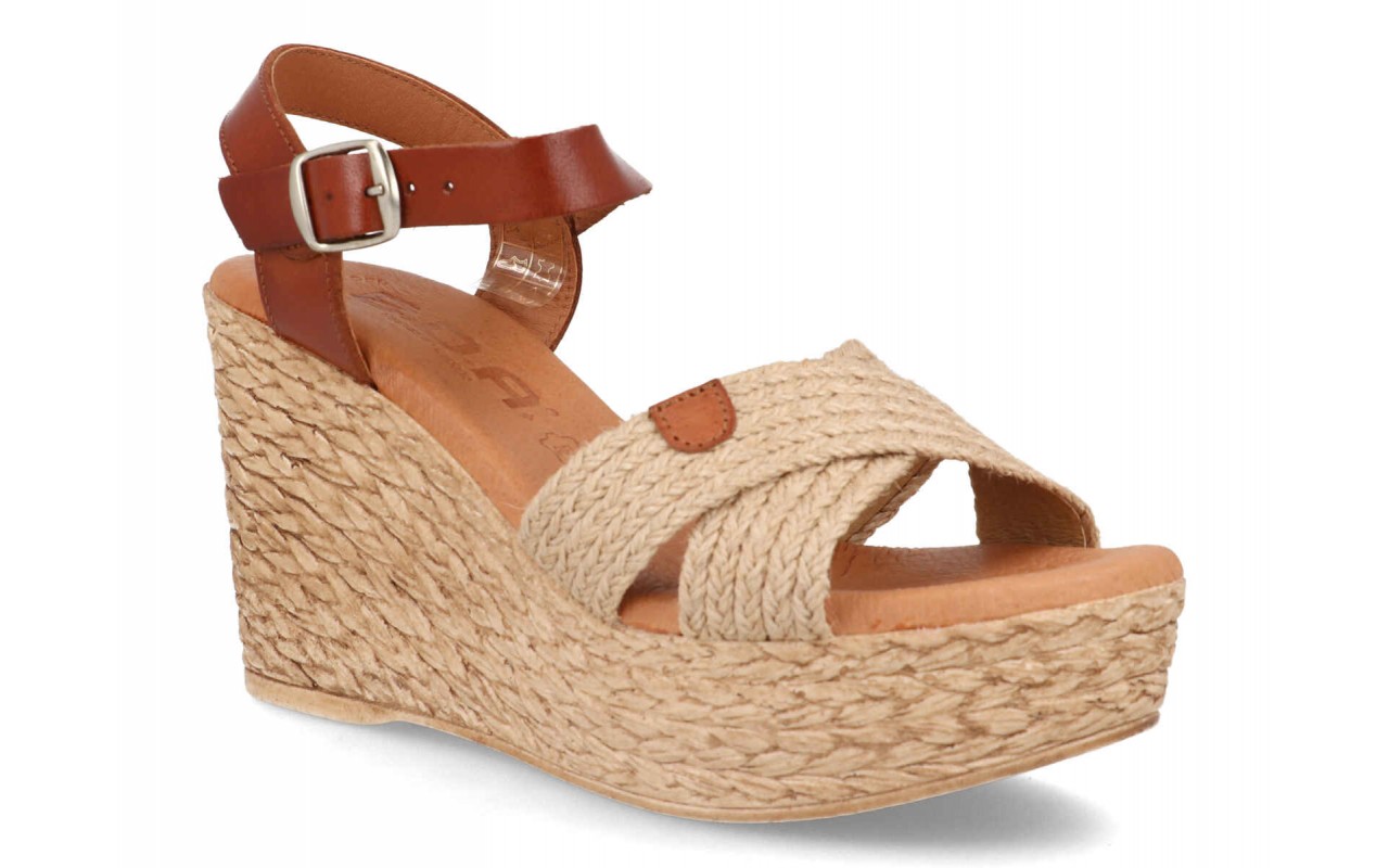 SANDALIA PARA SEÑORA EN PIEL CUERO CON CUÑA Y PLANTA DE GEL-FABRICADO EN ESPAÑA