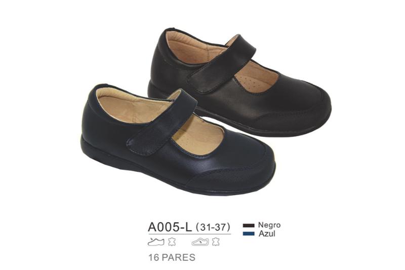 Zapato colegial tipo mercedita con velcro Bubble A005 (24-37)