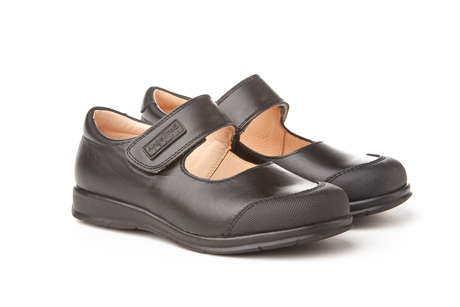 BAILARINA NEGRO COLEGIAL NAPA VELCRO REFORZADA ANGELITOS 463 (22-41)