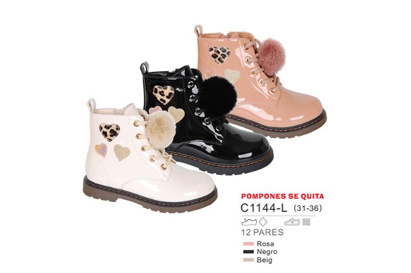 Botas de charol con pompón y corazones para niña bubble – C1144-L (31-36)